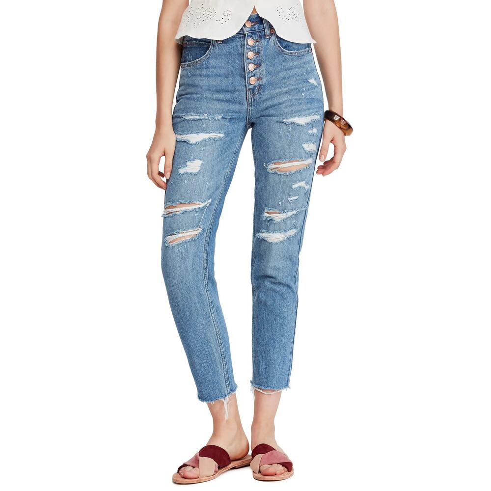 We the Free People Blossom Rigid Crop Skinny Jeans Distressed Size 27